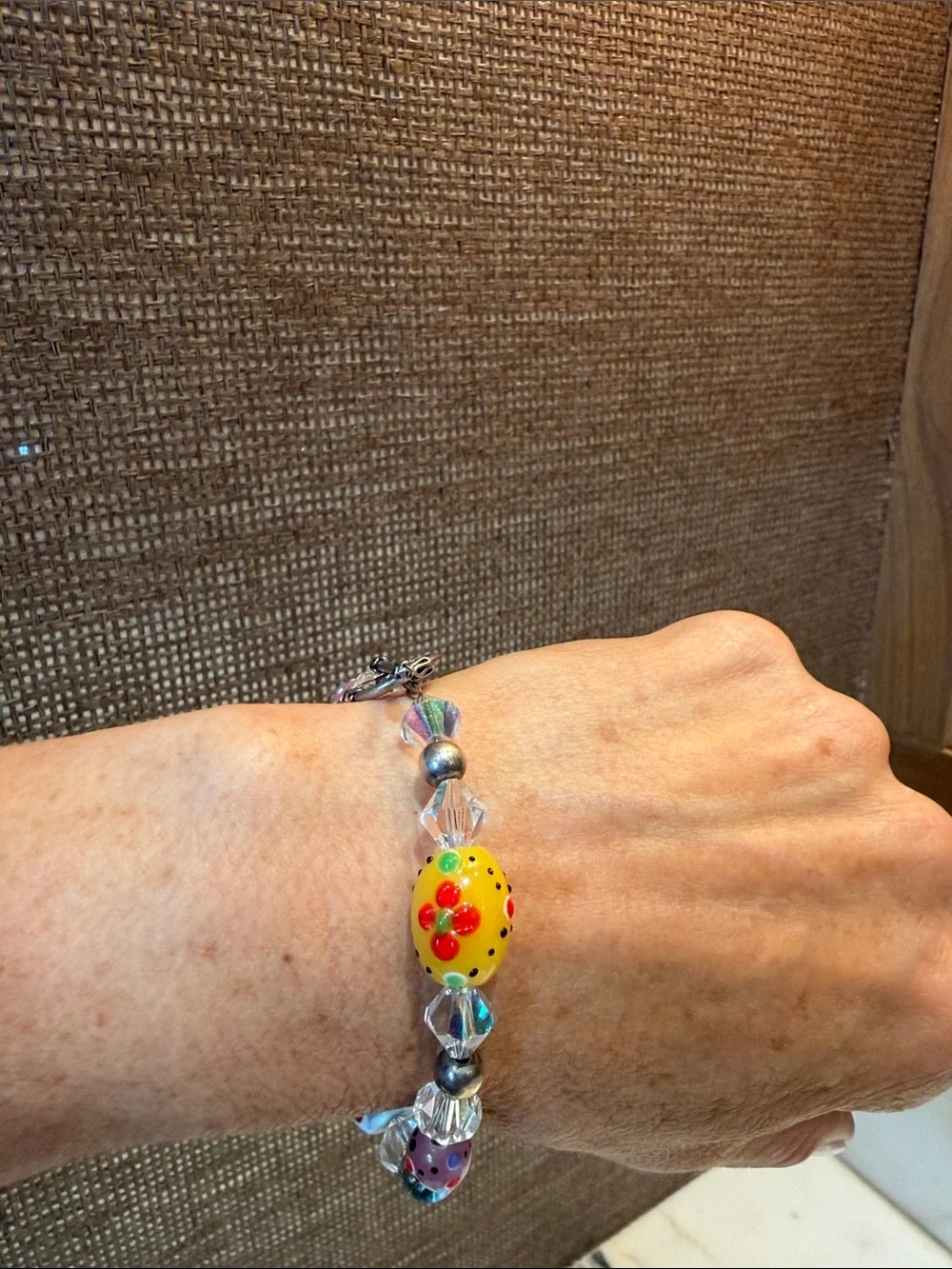 Colorful Glass Bead Bracelet with “evil eye” Charm